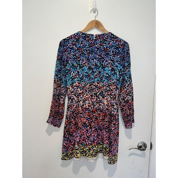 Saloni Eve Striped Rainbow Floral Print Puff Sleeve Button Front Mini Dress 6 - Picture 5 of 11